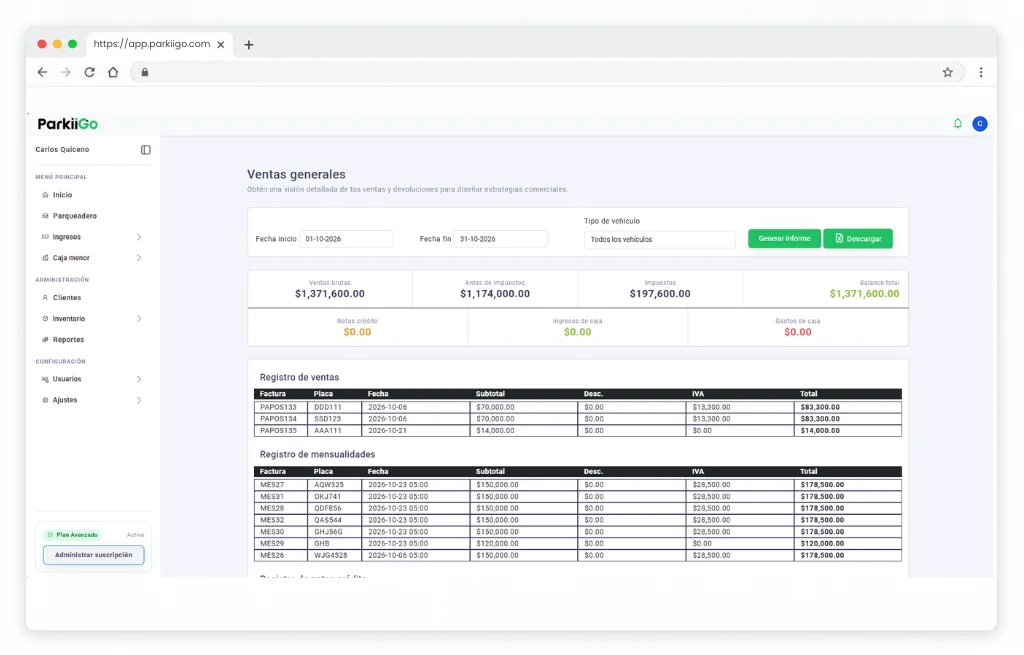 obtén reportes claros con ParkiiGo